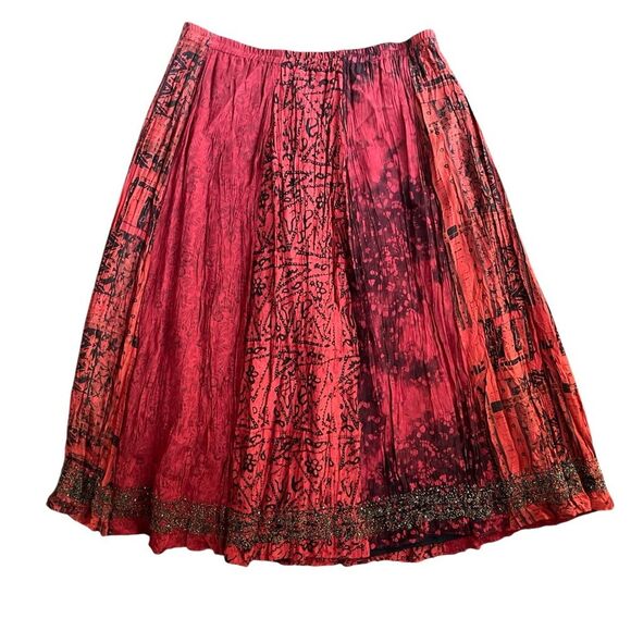 Silk A-Line Bohemian Maxi Skirt Size 12 Vibrant Reds Sequin Bead Trim - Picture 1 of 8